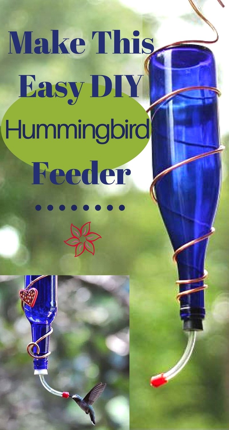 Wine bottle hummingbird feeder