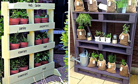 Designer pallet plant shelves