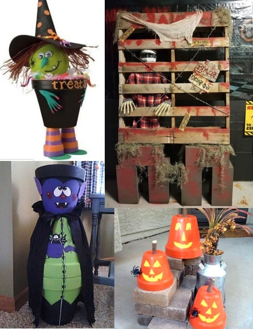 Halloween decorations made with pots and pallets