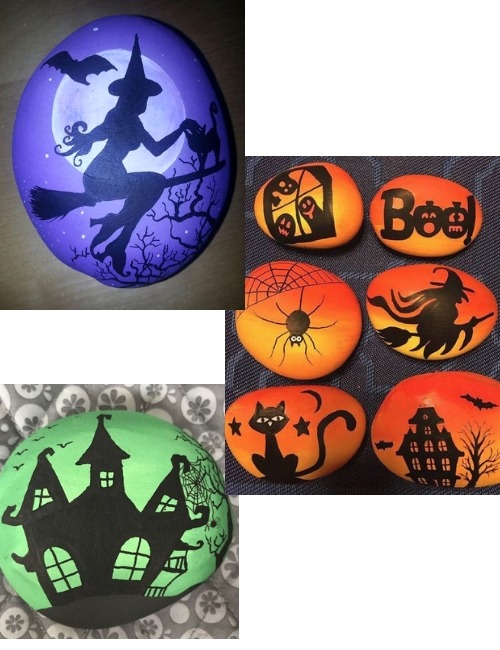 Silhouette Halloween painted rocks