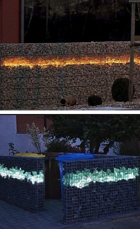 Gabion walls lighted at night