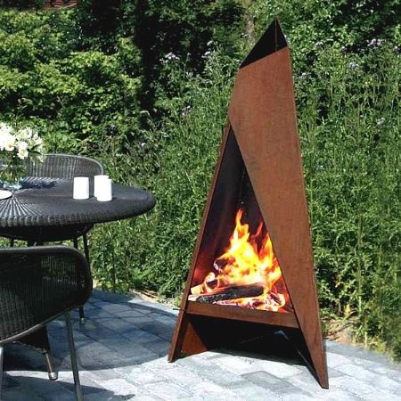 Modern geometric corten steel chimenea