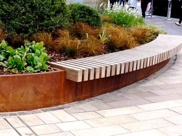 [Park bench and planter combination made with corten steel