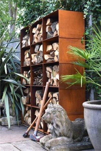 Firewood rack made of corten steel