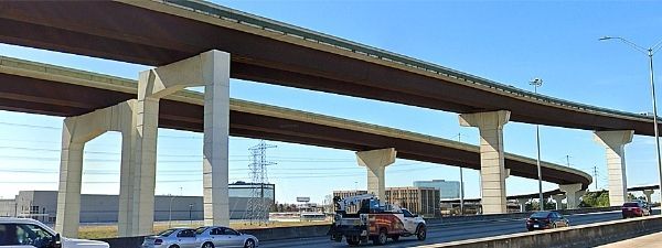 Corten steel used to support freeway direct connectors