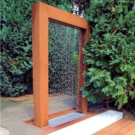 Rain curtain water feature made from corten steel