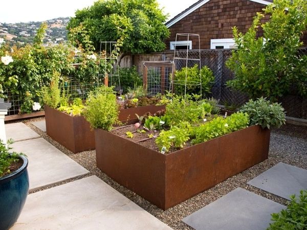 Corten steel raised garden bed