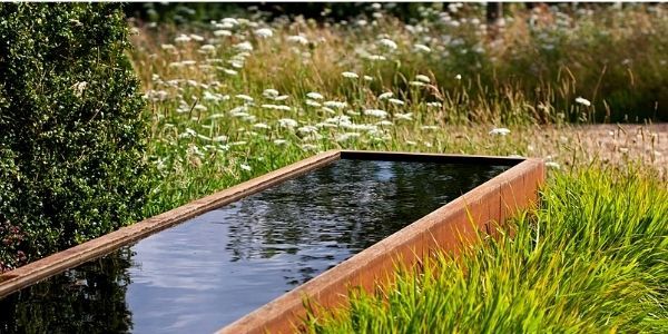 Corten steel garden water trough