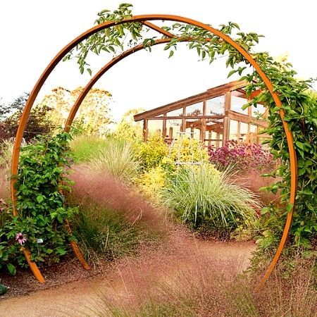 A lovely curved corten steel trellis