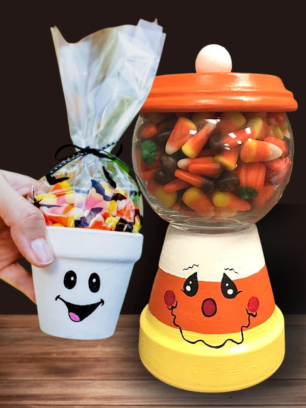 Ghost Painted Terracotta Pot Candy Holder And A D.I.Y. Gumball Machine
