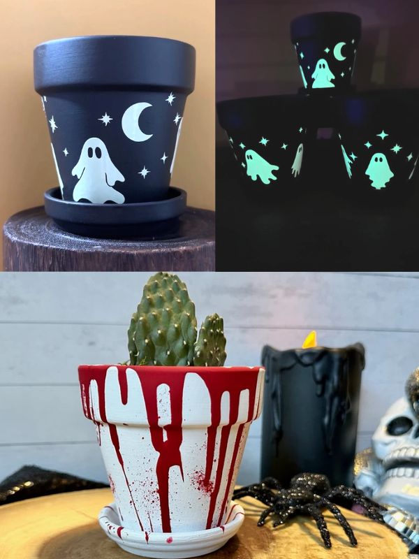 Glow-in-the-dark Ghost Planter and a Bloody Halloween Planter