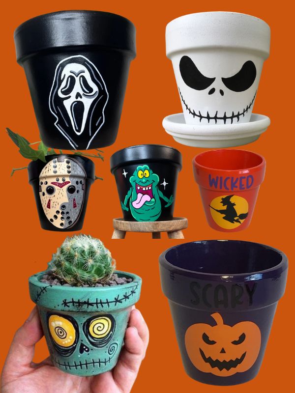 Halloween Themed Terracotta Pot Faces