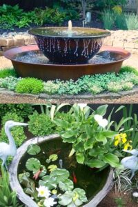 Two-tiered sugar kettle fountain (top), Sugar kettle fish pond (bottom)