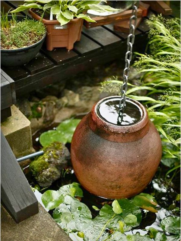 Rain chain and catchment water basin